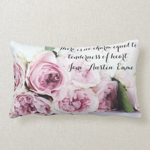 Jane Austen Emma Book Quote Pink Rose Floral Lumbar Pillow