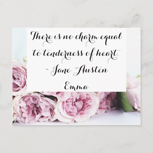 Jane Austen Emma Book Quote Pink Rose Floral Postcard