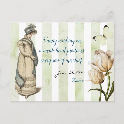 Jane Austen Emma quote vintage blue striped pretty Postcard
