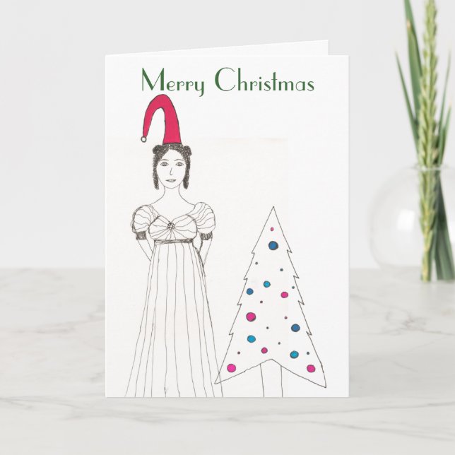 Jane Austen girl, Christmas floppy hat, Christm... Holiday Card (Front)