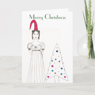 Jane Austen girl, Christmas floppy hat, Christm... Holiday Card