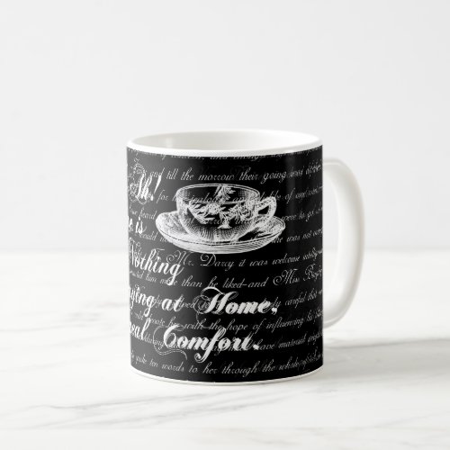 Jane Austen Home Text Black and White Mug