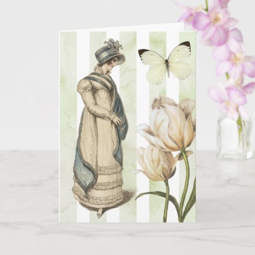 Jane Austen inspired vintage blue striped pretty Card