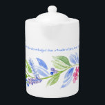 Jane Austen Motto Floral Teapot<br><div class="desc">Jane Austen Motto Floral Teapot: "It is a Truth Universally Acknowledged that a Reader of Jane Austen Must Be in Need of Tea :)" Jane Austen Motto Handpainted Floral Teapot, ideal for all Jane Austen fans. Surely, any Jane Austen reader must be in want of a teapot! Flowers and buds...</div>