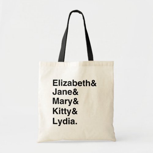 Jane Austen PP Typography Name List Tote Bag