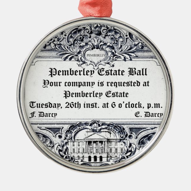 Jane Austen: Pemberley Estate Ball Metal Ornament (Front)
