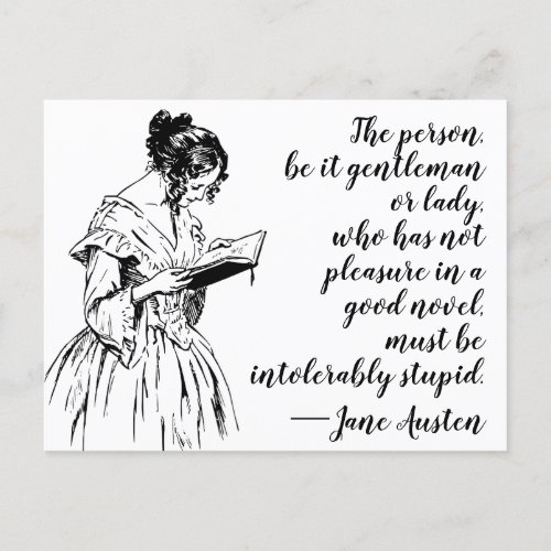 Jane Austen Pleasure of a Good Novel Quote Postcard