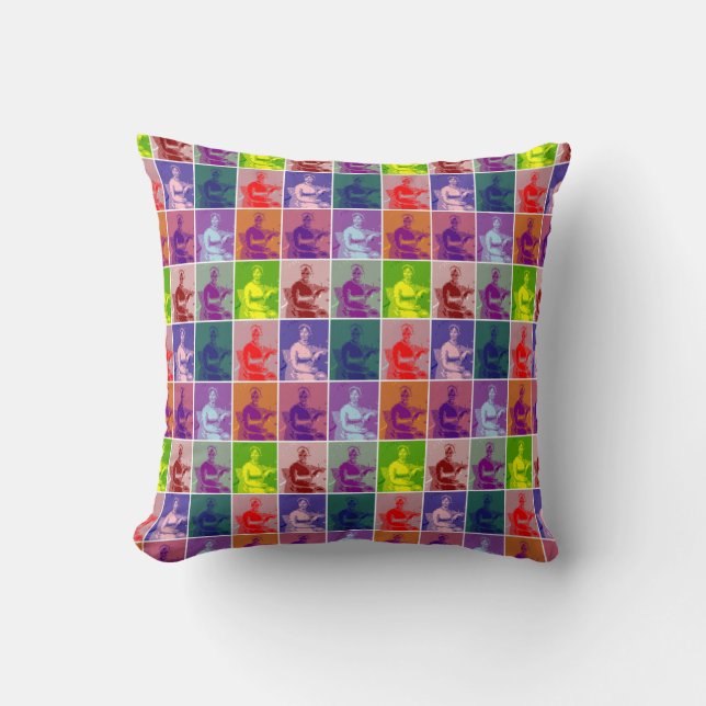 Jane Austen pop art colorful Throw Pillow (Front)