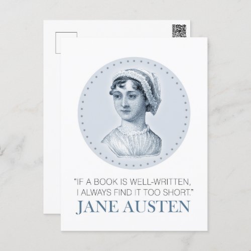 Jane Austen Portrait and Quote on Reading Postcard