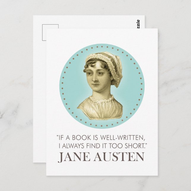 Jane Austen Portrait and Quote on Reading Postcard (Front/Back)