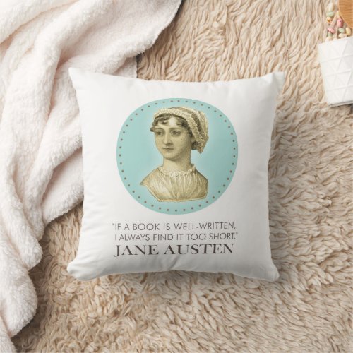 Jane Austen Portrait and Quote on Reading Throw Pillow