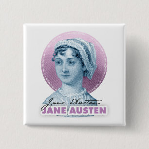 Jane Austen Portrait and Signature Pink Button