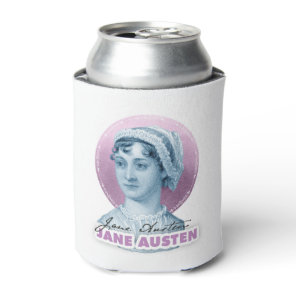 Jane Austen Portrait and Signature Pink Can Cooler