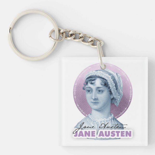 Jane Austen Portrait and Signature Pink Keychain (Front)