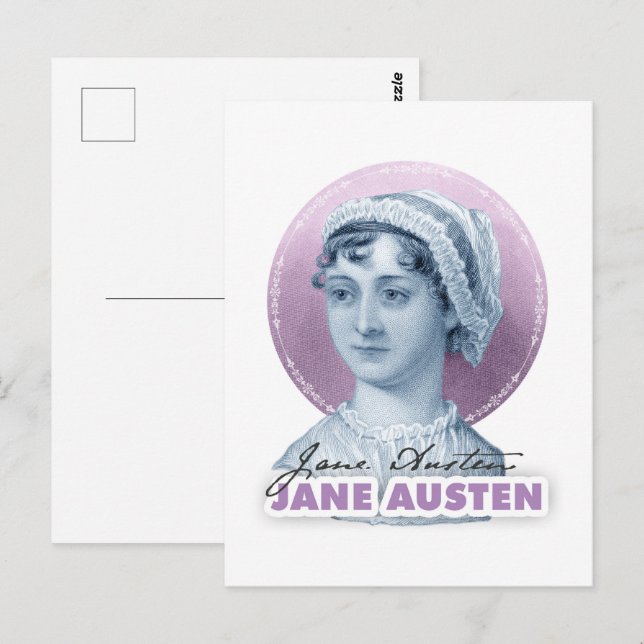Jane Austen Portrait and Signature Pink Postcard (Front/Back)