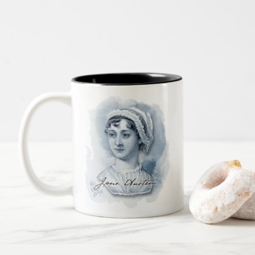 Jane Austen Portrait and Signature Two_Tone Coffee Mug