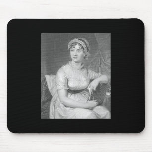 Jane Austen Portrait Black White and Gray  Mouse Pad