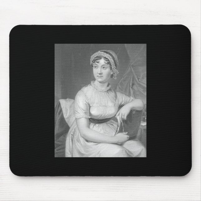 Jane Austen Portrait Black White and Gray  Mouse Pad (Front)