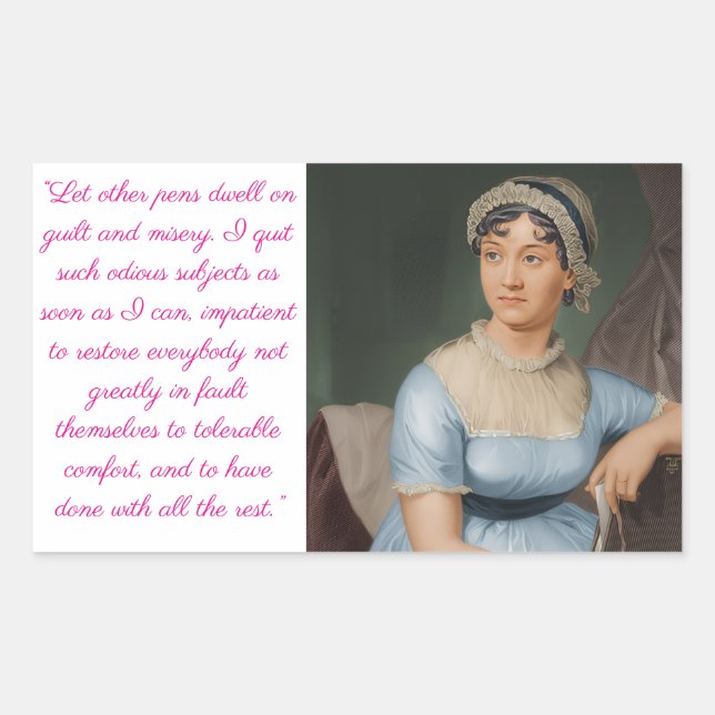Jane Austen portrait plus quote (pink) Rectangular Sticker (Front)