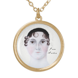 Jane Austen portrait watercolor necklace. Gold Plated Necklace