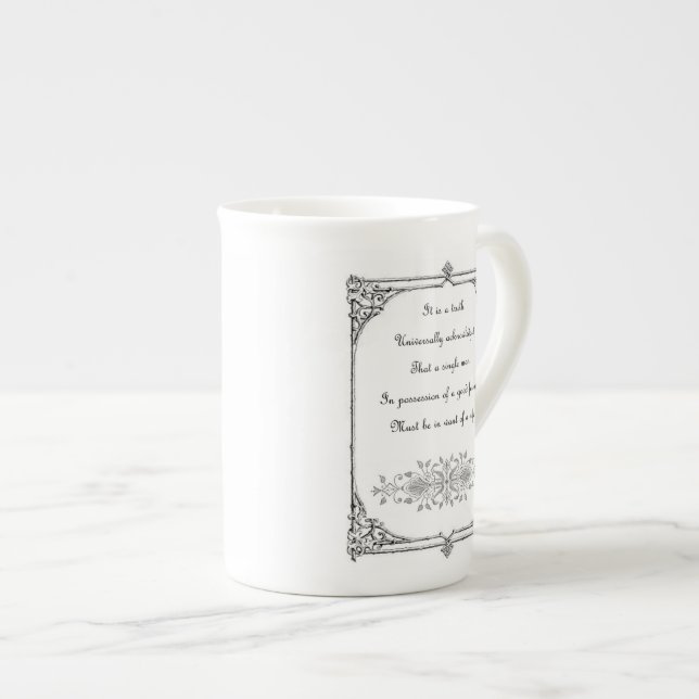 Jane Austen Pride and Prejudice First Line Quote Bone China Mug (Front Right)