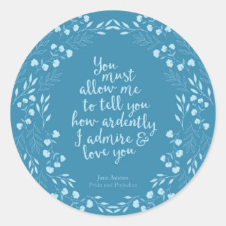 Jane Austen Pride and Prejudice Floral Love Classic Round Sticker