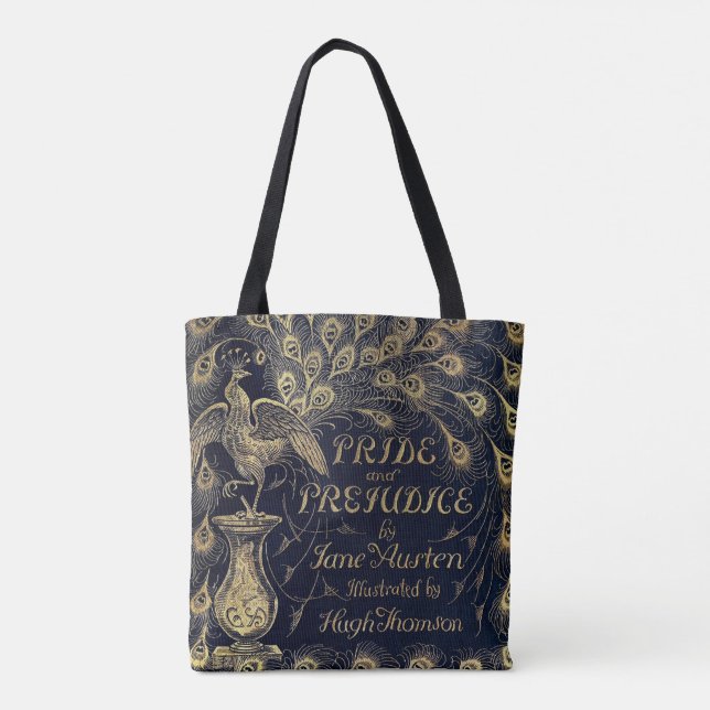 Jane Austen Pride and Prejudice Peacock Book Cover Tote Bag (Back)