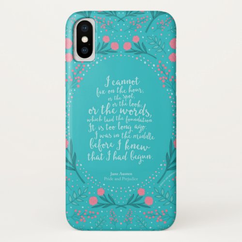 Jane Austen Pride and Prejudice Teal  Pink Floral iPhone X Case