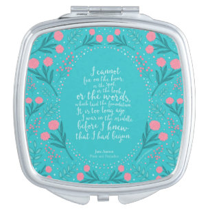 Jane Austen Pride and Prejudice Teal & Pink Floral Compact Mirror