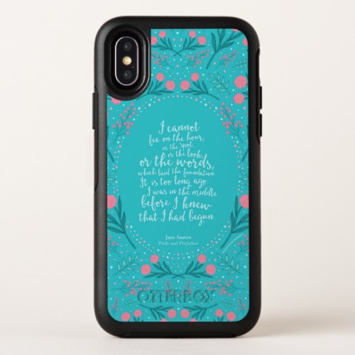 Jane Austen Pride and Prejudice Teal  Pink Floral OtterBox Symmetry iPhone X Case