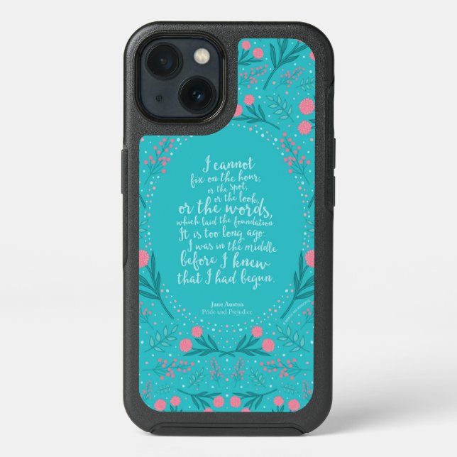 Jane Austen Pride and Prejudice Teal & Pink Floral Otterbox iPhone Case (Back)