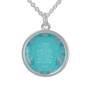 Jane Austen Pride and Prejudice Teal & Pink Floral Sterling Silver Necklace