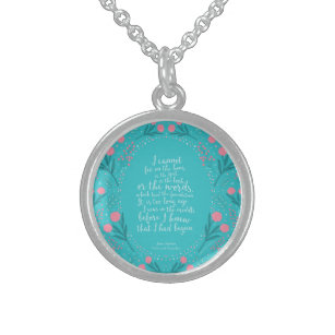 Jane Austen Pride and Prejudice Teal & Pink Floral Sterling Silver Necklace