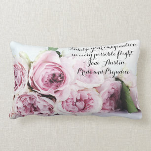 Jane Austen Pride & Prejudice Book Quote Pink Rose Lumbar Pillow