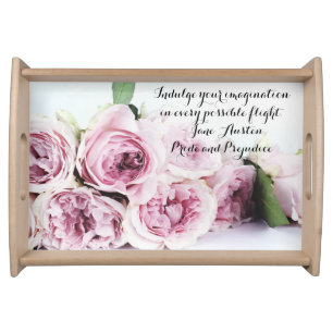 Jane Austen Pride & Prejudice Book Quote Pink Rose Serving Tray