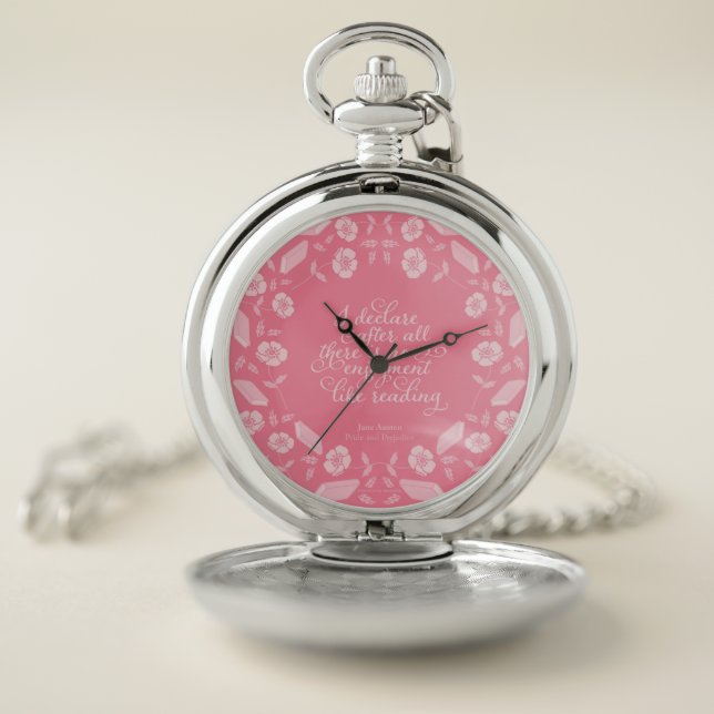 Jane Austen Pride & Prejudice Floral Bookish Quote Pocket Watch (Inside)