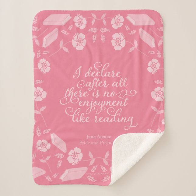 Jane Austen Pride & Prejudice Floral Bookish Quote Sherpa Blanket (Front)