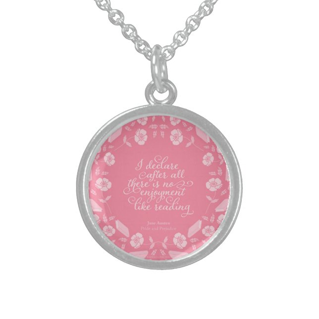 Jane Austen Pride & Prejudice Floral Bookish Quote Sterling Silver Necklace (Front)