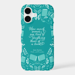 Jane Austen Pride & Prejudice Teal Floral Bookish iPhone 17 Case