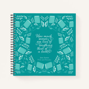 Jane Austen Pride & Prejudice Teal Floral Bookish Notebook