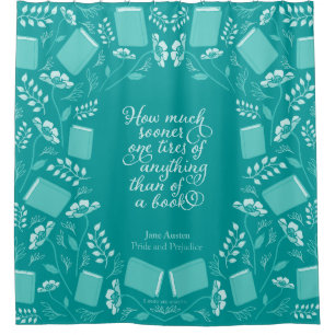 Jane Austen Pride & Prejudice Teal Floral Bookish Shower Curtain