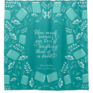Jane Austen Pride & Prejudice Teal Floral Bookish Shower Curtain