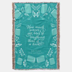 Jane Austen Pride & Prejudice Teal Floral Bookish Throw Blanket