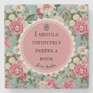 Jane Austen Quote Coaster Vintage Flowers