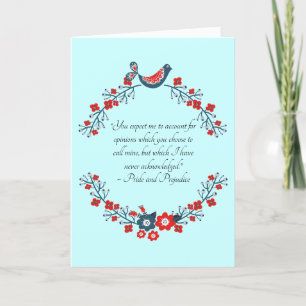 Jane Austen Quote, Pride and Prejudice Floral Thank You Card