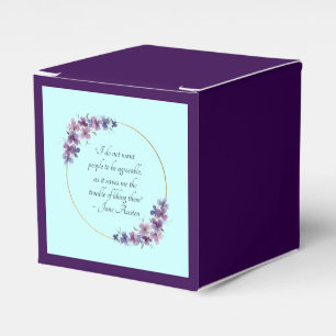 Jane Austen Quote with Purple Floral Gold Frame Favor Boxes