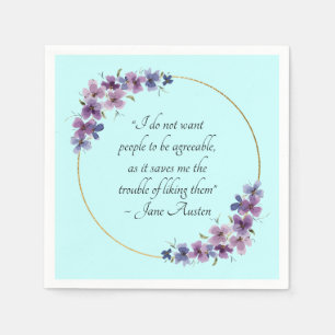 Jane Austen Quote with Purple Floral Gold Frame Napkins
