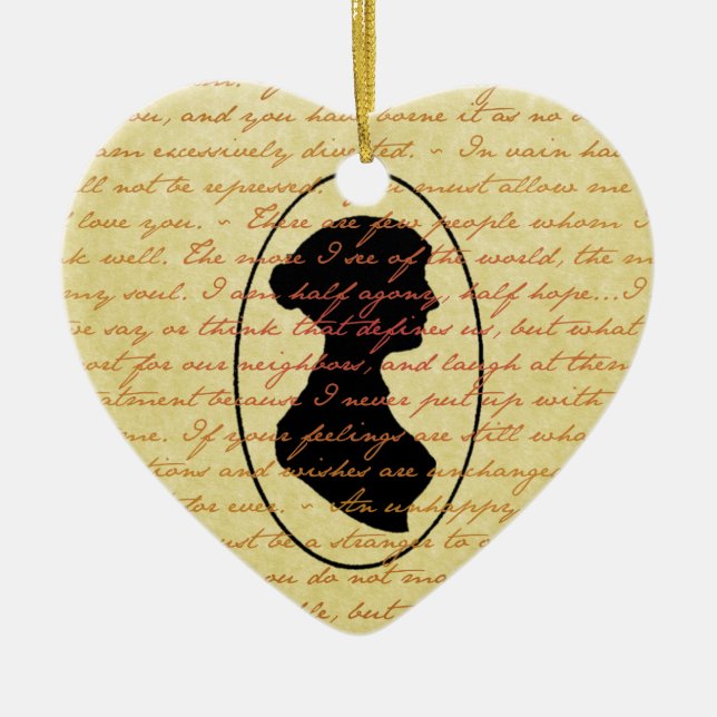 Jane Austen Quotes and Cameo Christmas Holiday Ceramic Ornament (Front)