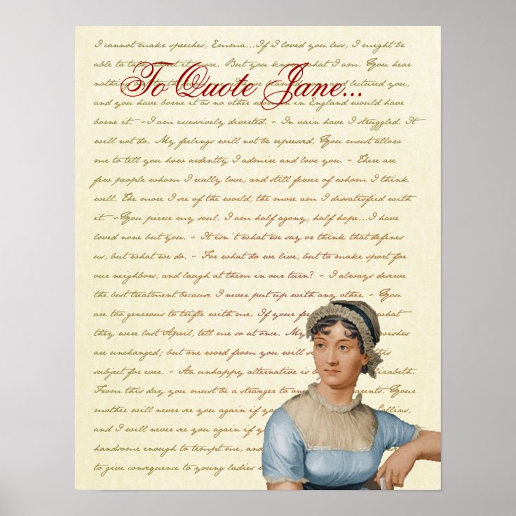 Jane Austen Quotes Pride and Prejudice, Emma, S&S Poster Zazzle