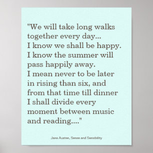 Jane Austen Reading and Music quote Poster